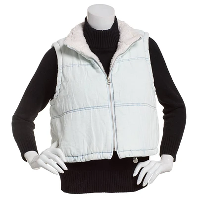 Juniors No Comment Dayna Denim Puffer Vest