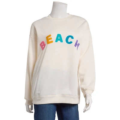 Juniors No Comment Beach Oversized Crew Neck Top