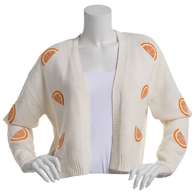 Juniors No Comment Jersey Knit Open Citrus Fruit Cardigan