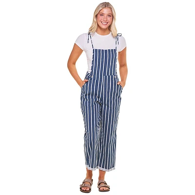Juniors No Comment 2pc. Tie Strap Stripe Straight Leg Overalls