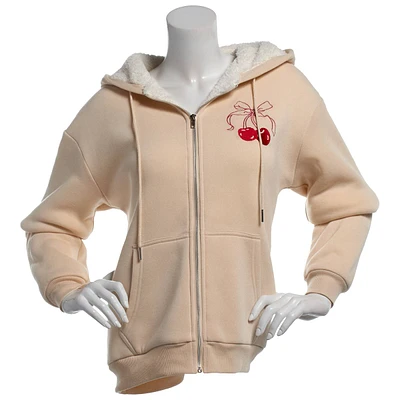 Juniors No Comment Cherry Garcia Sherpa Zip Hoodie