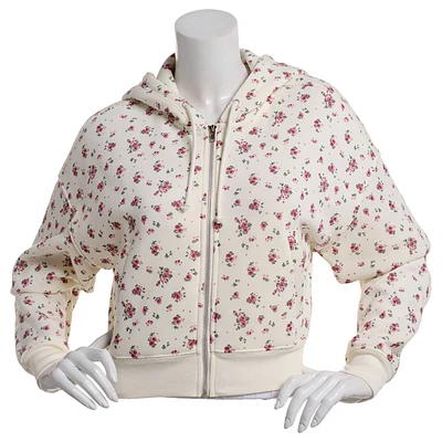 Juniors No Comment Rose Bloom Full Zip Cropped Hoodie