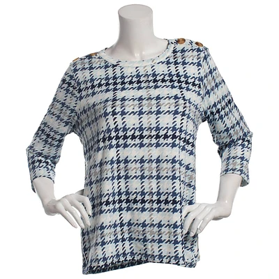 Petite Hasting & Smith 3/4 Sleeve Houndstooth Button Shoulder Tee