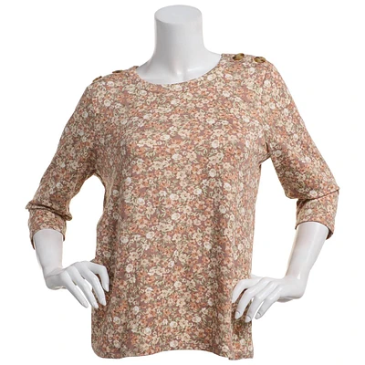 Womens Hasting & Smith 3/4 Sleeve Button Shoulder Floral Tee