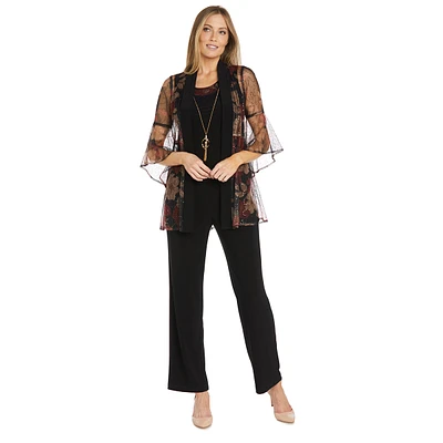 Womens R&M Richards 3pc. Floral Jacket Solid Pants Set