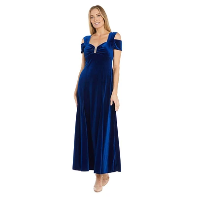 Womens R&M Richards Cold Shoulder Velvet Evening Gown