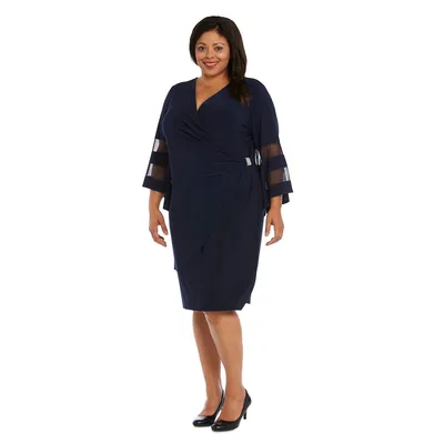 Plus Size R&M Richards Bell Sleeves Wraparound Knee-Length Dress