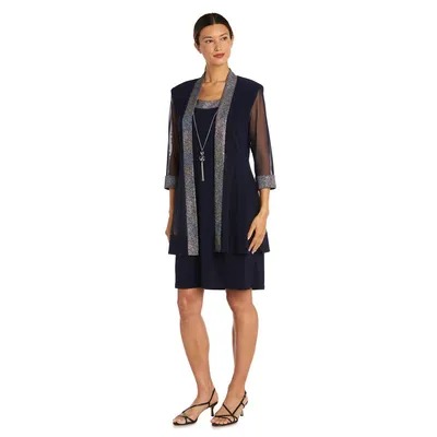 Womens R&M Richards 2pc. Foil Knit Detail Jacket Dress