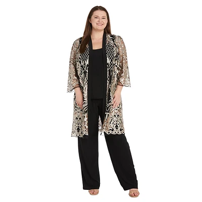 Plus R&M Richards Embroidered Sequin Duster Pants Set