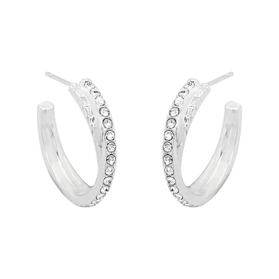 Silver Plated Crystal Crossover Hoop Earrings