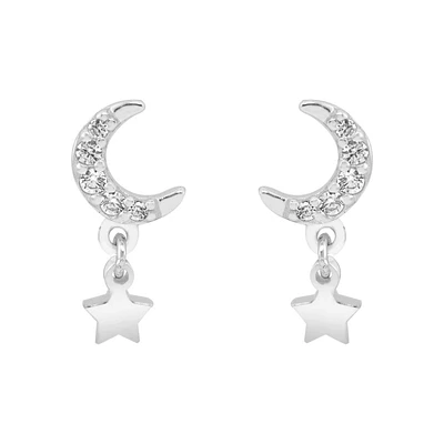 Marsala CZ Moon & Star Drop Post Earrings