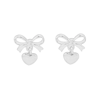 Sterling Silver Heart & Bow Drop Earrings