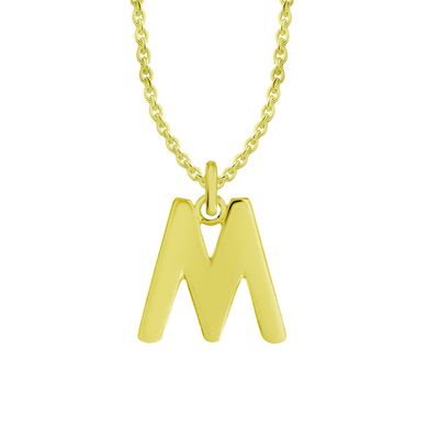 Marsala Gold over Sterling Silver Block Initial Pendant - M