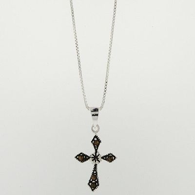 Marsala Marcasite Fine SIlver Plated Cross Necklace