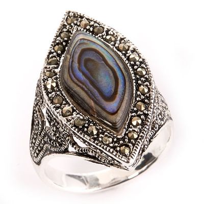 Marsala Genuine Marcasite Paua Shell Statement Ring