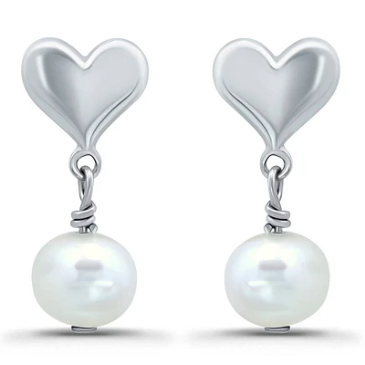 Designs by FMC Sterling Silver Freshwater Pearl Heart Earrings