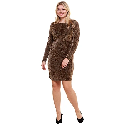 Womens Absolutely Famous Long Sleeve Lurex Sheath Dress