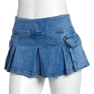 Juniors Almost Famous(tm) Davie Pleated Denim Cargo Skort