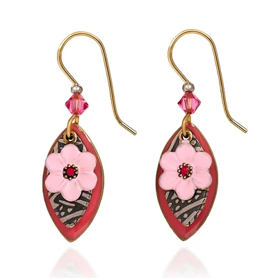 Silver Forest Gold-Tone & Pink Flower Drop Earrings