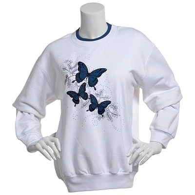 Womens Top Stitch by Morning Sun Denim Butterfly Sweatshirt