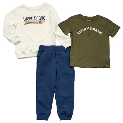 Toddler Boy Lucky Brand 3pc. Sweatshirt/Tee & Joggers Set