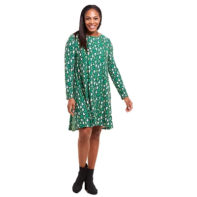 Plus Size Harlow & Rose Long Sleeve Christmas Trees Shift Dress