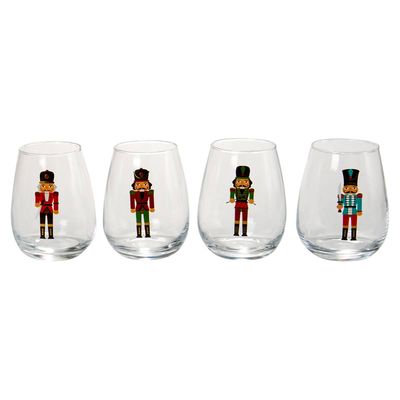 Home Essentials Nutcracker Stemless Glass - Set of 4