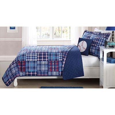 My World Navy Plaid Patchwork Quilt Set