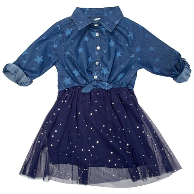 Girls (4-6x) Sweet Butterfly(R) Denim Star & Moon Foil Tulle Dress