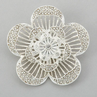 Rosa Rhinestones Open Flower Brooch Pin