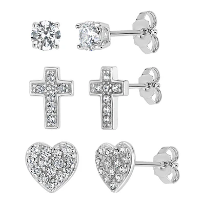 Forever New 3pr. Sterling Silver CZ Stud Earrings Set