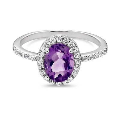 Forever New Amethyst Halo & White Topaz February Birthstone Ring