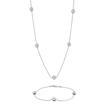 Forever New Sterling Silver Bead Chain Necklace and Bracelet Set