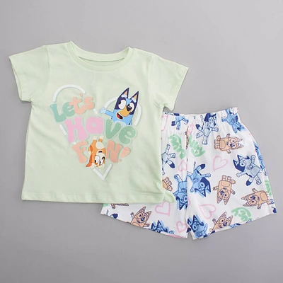 Toddler Girl Bluey Lets Have Fun Tee & Denim Shorts Set