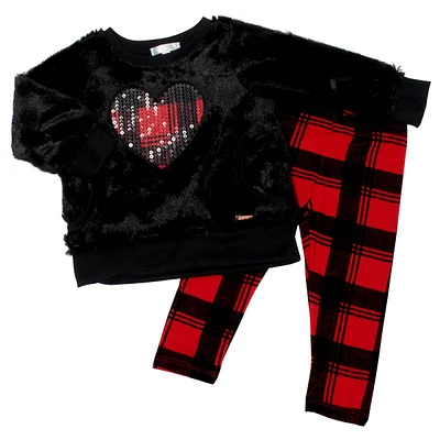 Baby Girl (12-24M) Tahari Heart & Plaid Faux Fur Leggings Set