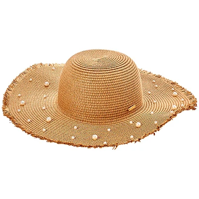 Womens Steve Madden Mandi Embellished Pearl Brim Floppy Hat