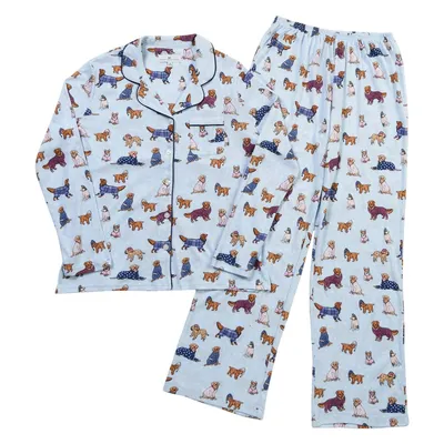 Womens Karen Neuburger Pups Long Sleeve Notch Collar Pajama Set