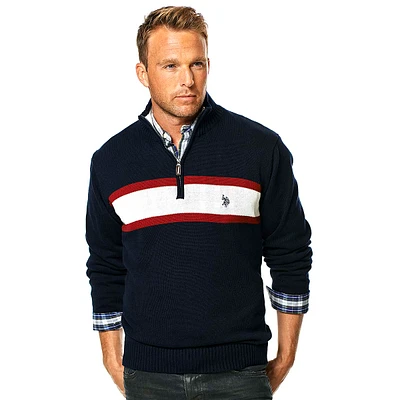 Mens U.S. Polo Assn.(R) 3 Stripe Cotton 1/4 Zip Sweater