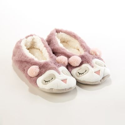 Womens Capelli New York Owl Faux Fur Pull On Slipper Socks