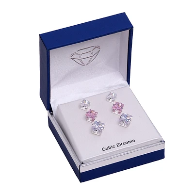 3pr. Square CZ Stud Earrings