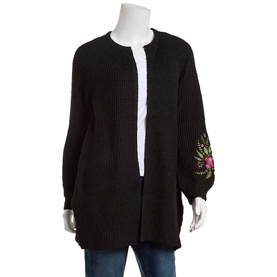 Womens By Design Long Embroidered Sleeve Open Cardigan