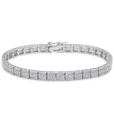 Gianni Argento Silver Plated Diamond Greek Link Bracelet