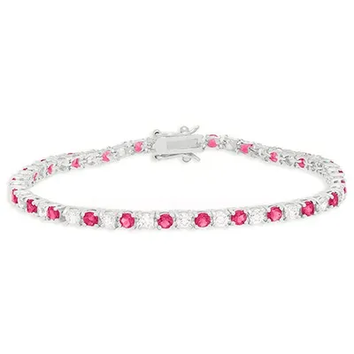 Platinum Plated Ruby & CZ Bracelet
