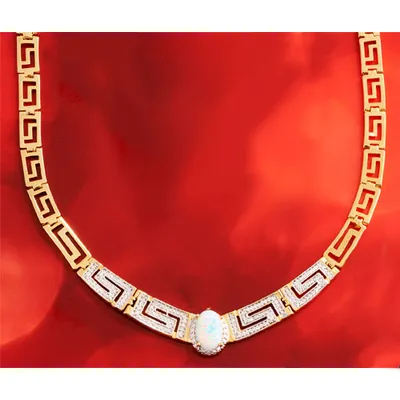 Gold Plated & Opal Greek Key Collar Necklace