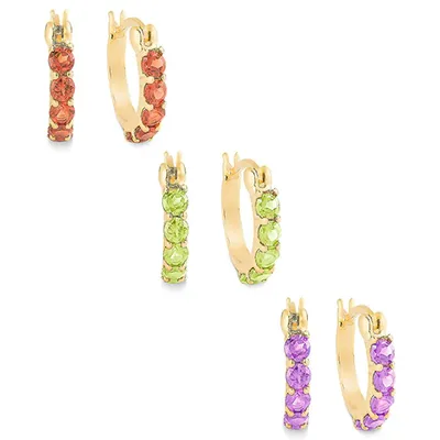 3pr. Gold Over Sterling & Multi-Color Hoop Earrings Set