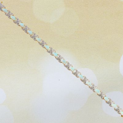 Gianni Argento Oval Lab Created Opal & X Diamond Accent Bracelet