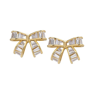 14kt. Gold Plated CZ Baguette Bow Stud Earrings