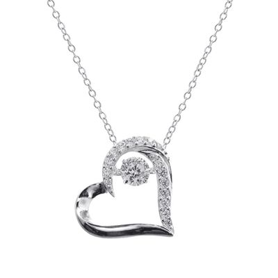 Sterling Silver CZ Open Heart Pendant Necklace