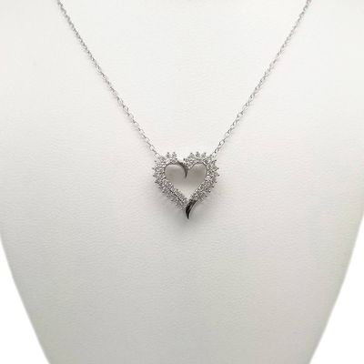Sterling Silver CZ Heart Pendant Necklace