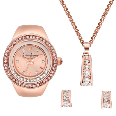 Womens Jessica Simpson Rose-Gold Tone Ring Watch Set - JSR0001RG